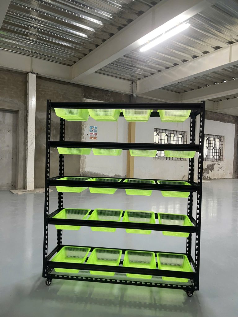 Kệ bánh xe để rổ